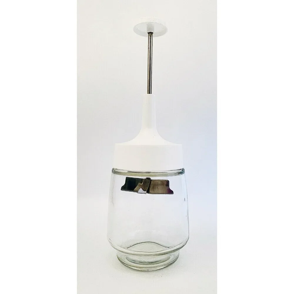 Retro Gemco Manual Food Chopper White Plunger Glass Jar Stainless Steel Blade
